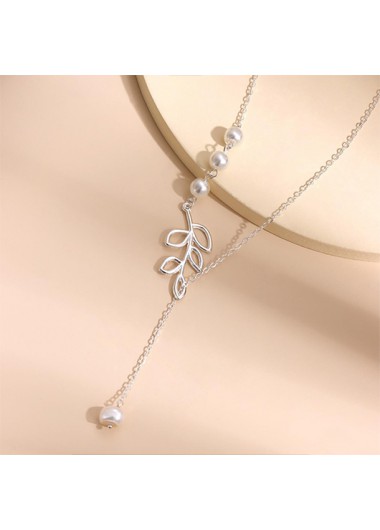 Silvery White jewelry,Plain Color jewelry,Leaf Pear Design Silvery White Alloy Necklace