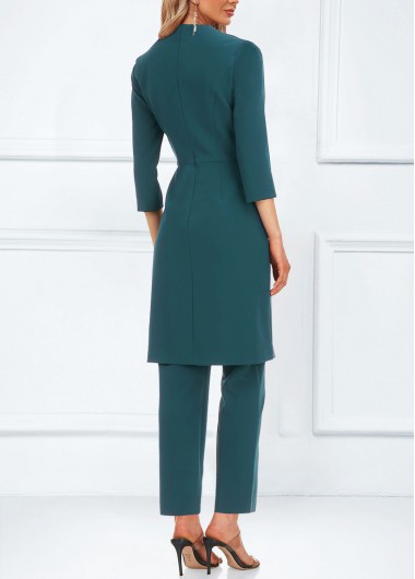 Turquoise jumpsuits&rompers,Plain Color jumpsuits&rompers,ROTITA Pocket Ankle Length Split Neck Turquoise Jumpsuit and Cardigan