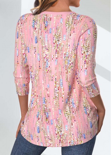 Light Pink tops,Geometric tops,Striped tops,Dot tops,ROTITA Criss Cross Geometric Print Light Pink T Shirt