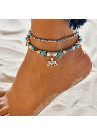 Mint Green jewelry,Elephant Beaded Layered Mint Green Anklet
