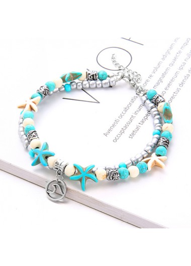 Mint Green jewelry,Animal Print jewelry,Geometric jewelry,Mint Green Alloy Starfish Layered Anklets