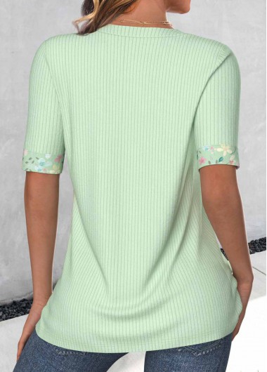 Light Green tops,Floral tops,Plants tops,ROTITA Floral Print Light Green Fake Two Piece Twinset