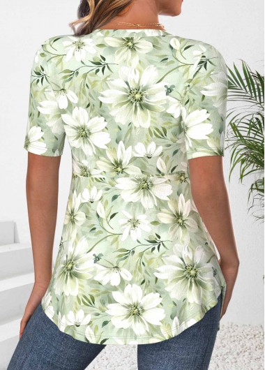 Light Green tops,Floral tops,Plants tops,ROTITA Plus Size Floral Print Fake Two Piece Twinset
