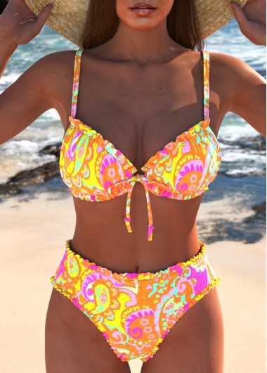 Multi Color swimwear,Paisley swimwear,ROTITA Frill Multi Color Paisley Print Bikini Set