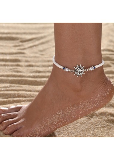 White jewelry,White Beaded Design Metal Detail Polyresin Anklet