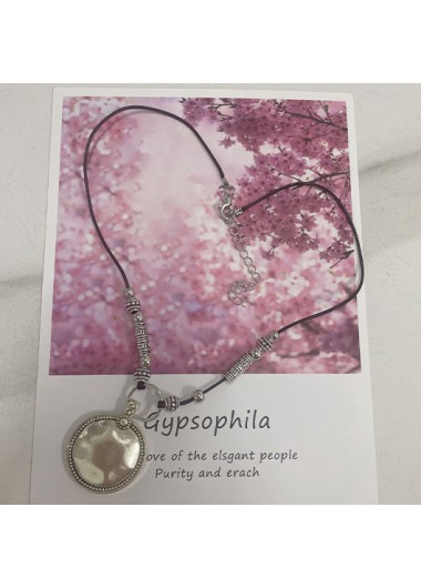 Silvery White jewelry,Geometric jewelry,Round Silvery White Faux Leather Necklace