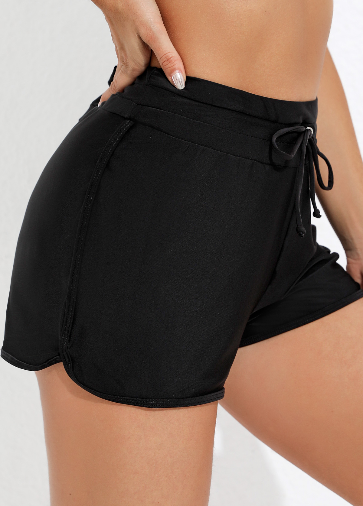 ROTITA Mid Waist Black Drawstring Detail Swim Shorts