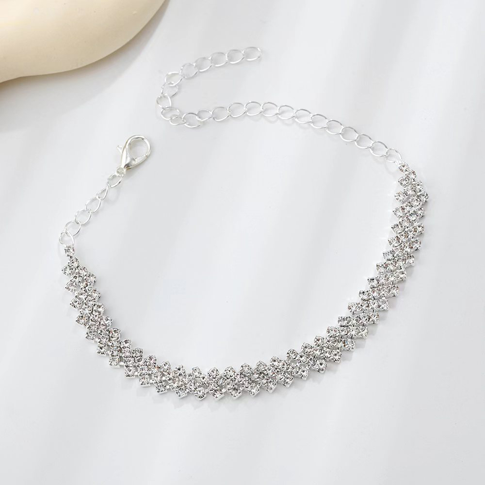 Silvery White jewelry,Plain Color jewelry,Silvery White Shinning Rhinestone Alloy Anklet