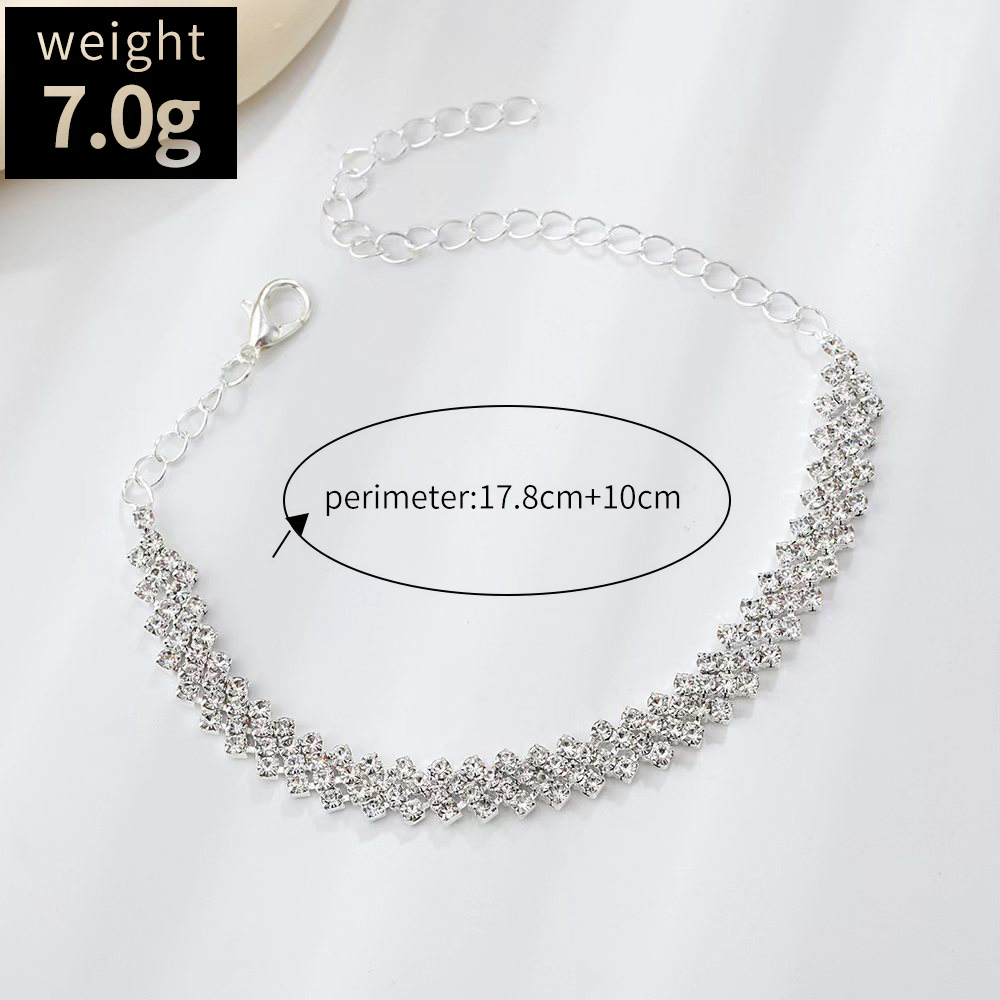 Silvery White jewelry,Plain Color jewelry,Silvery White Shinning Rhinestone Alloy Anklet