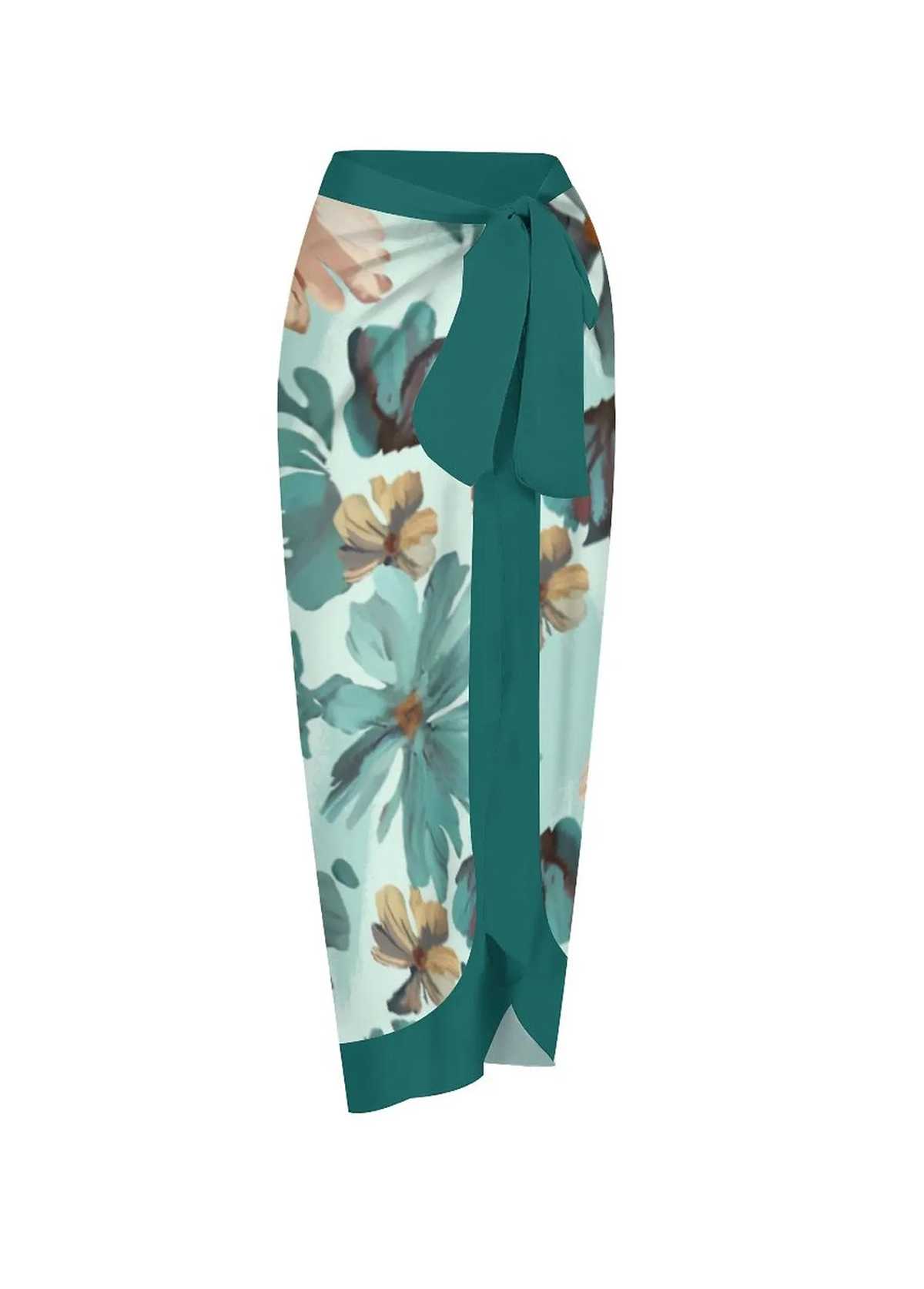 Turquoise swimwear,Floral swimwear,Plants swimwear,ROTITA Turquoise Floral Print One Piece Swimwear and Skirt