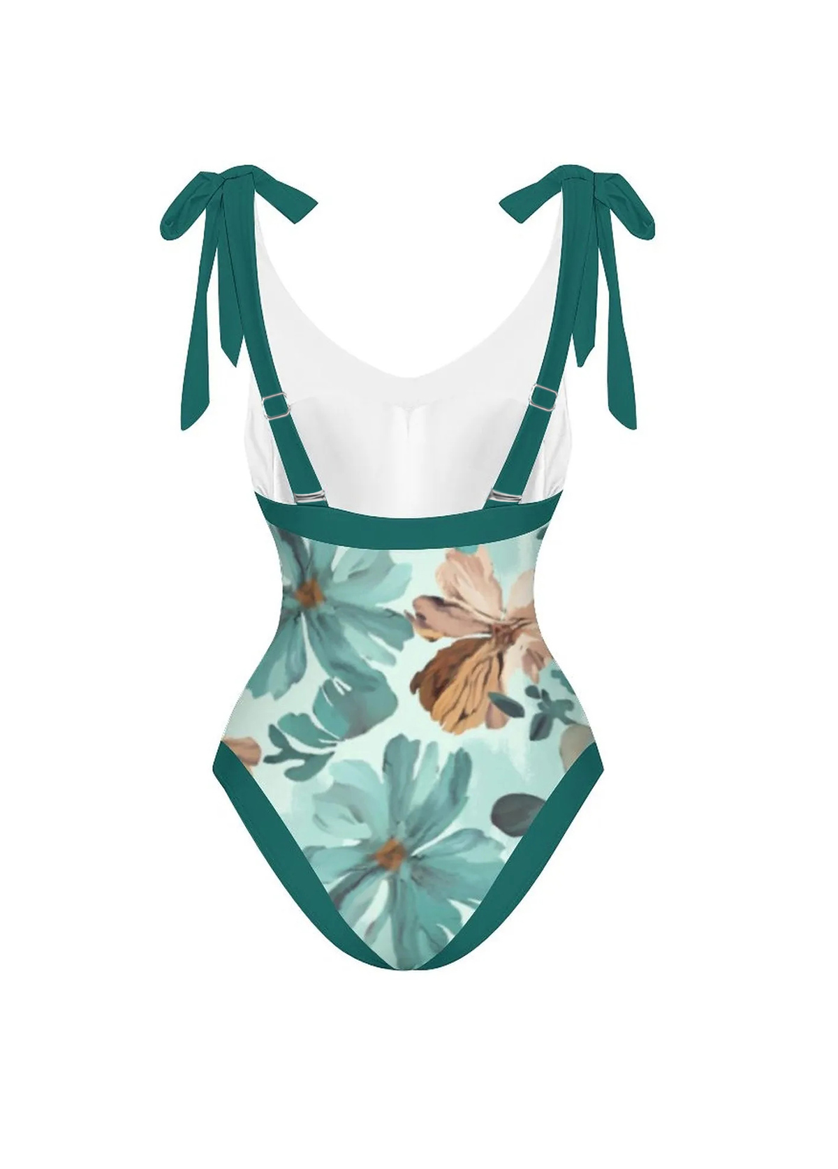 Turquoise swimwear,Floral swimwear,Plants swimwear,ROTITA Turquoise Floral Print One Piece Swimwear and Skirt
