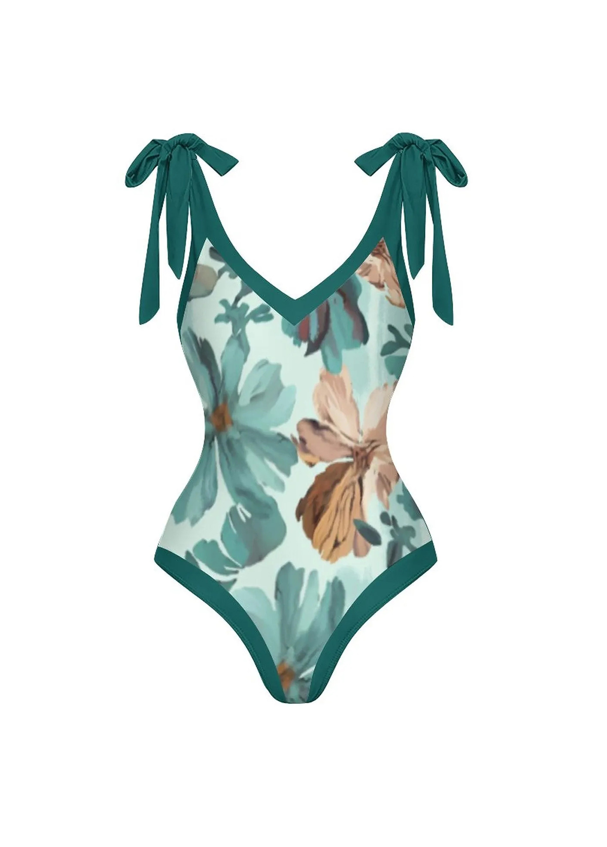 Turquoise swimwear,Floral swimwear,Plants swimwear,ROTITA Turquoise Floral Print One Piece Swimwear and Skirt