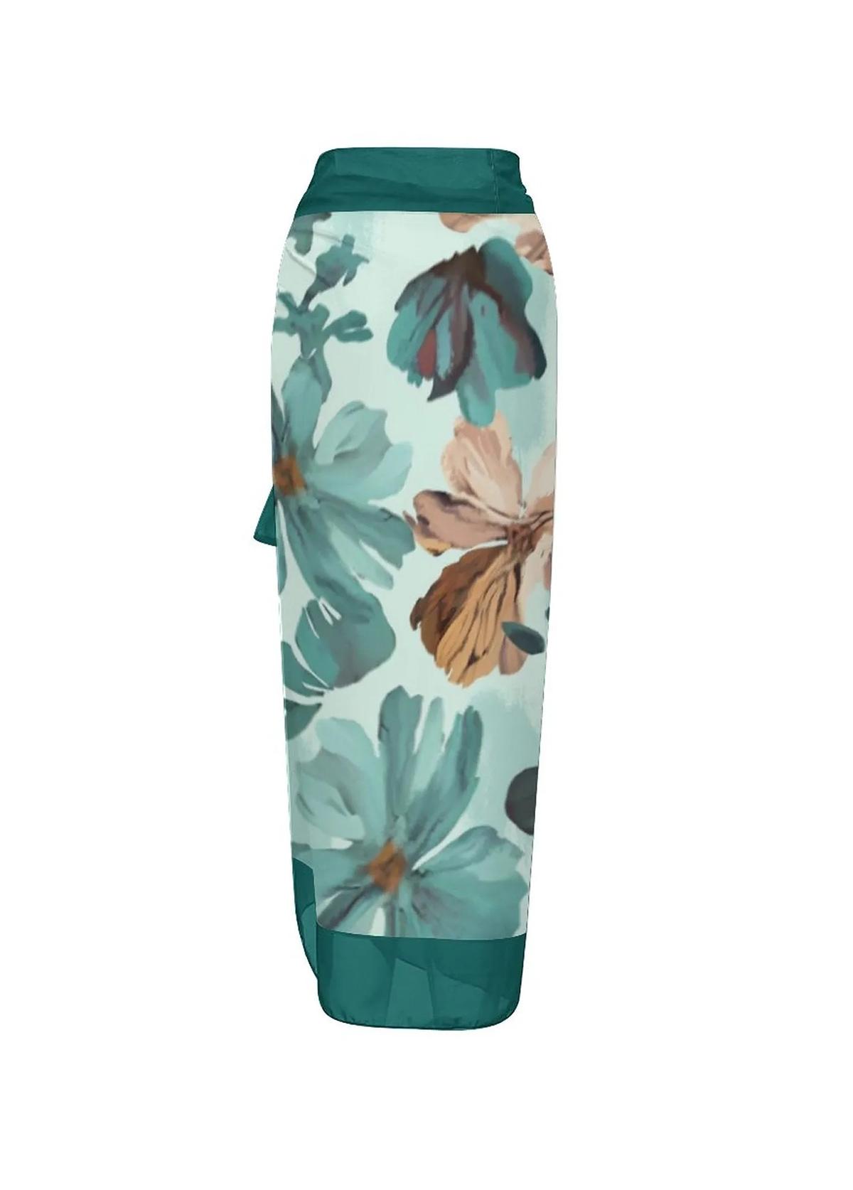Turquoise swimwear,Floral swimwear,Plants swimwear,ROTITA Turquoise Floral Print One Piece Swimwear and Skirt