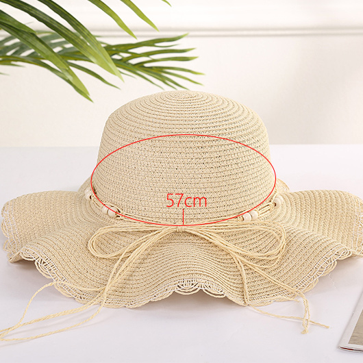 Beige accessories,Plain Color accessories,Bowknot Beads Detail Beige Visor Hat