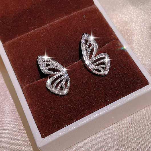 Butterfly Rhinestone Silvery White Copper Earrings