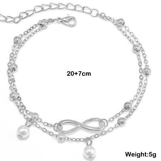 Silvery White jewelry,Layered Pearl Silvery White Alloy Anklet
