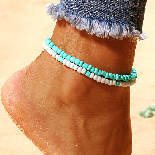 Mint Green Beaded Layered Polyresin Anklet