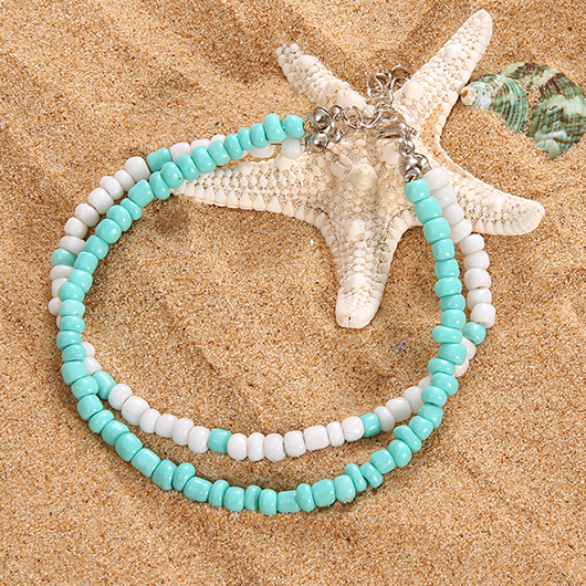Mint Green jewelry,Mint Green Beaded Layered Polyresin Anklet