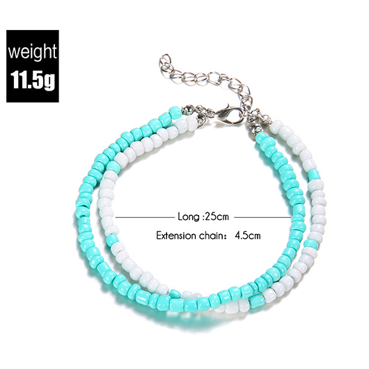 Mint Green jewelry,Mint Green Beaded Layered Polyresin Anklet