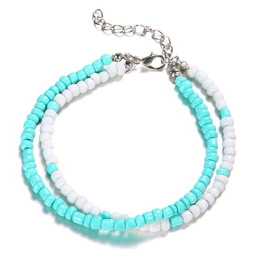 Mint Green jewelry,Mint Green Beaded Layered Polyresin Anklet