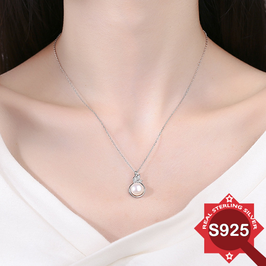 Pearl Silvery White 925 Silver Necklace