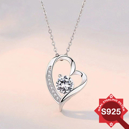 Heart Silvery White 925 Silver Necklace