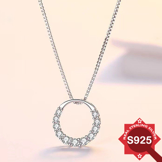 Round Silvery White 925 Silver Necklace