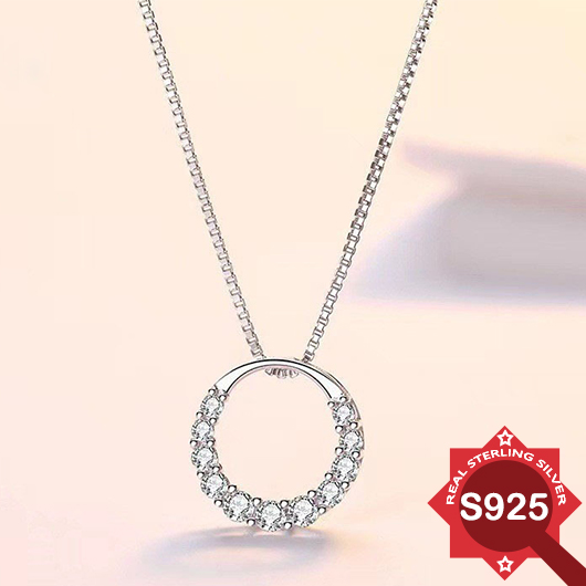 Silvery White jewelry,Round Silvery White 925 Silver Necklace