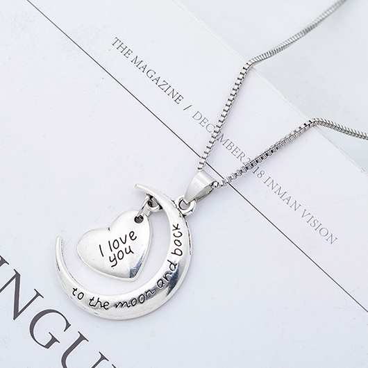 Silvery White jewelry,Heart jewelry,Letter jewelry,Heart Silvery White Letter Alloy Necklace