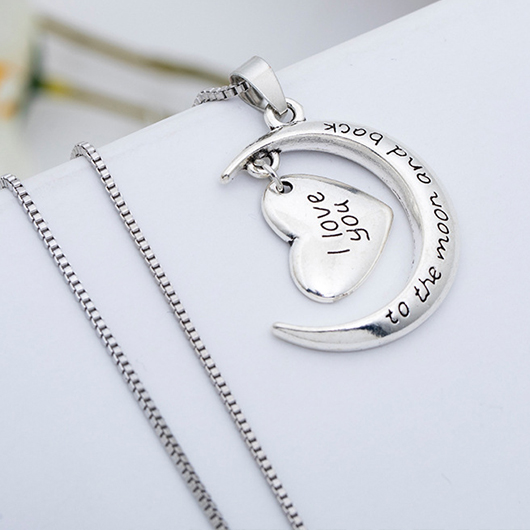 Silvery White jewelry,Heart jewelry,Letter jewelry,Heart Silvery White Letter Alloy Necklace