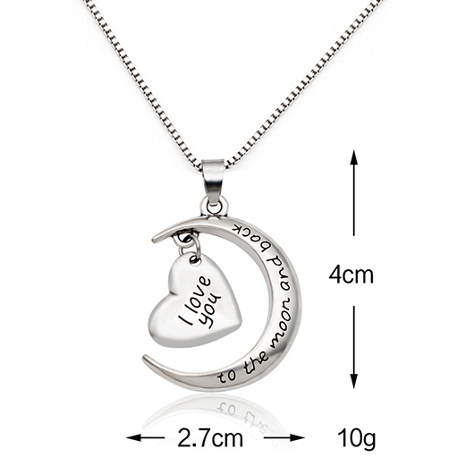 Silvery White jewelry,Heart jewelry,Letter jewelry,Heart Silvery White Letter Alloy Necklace