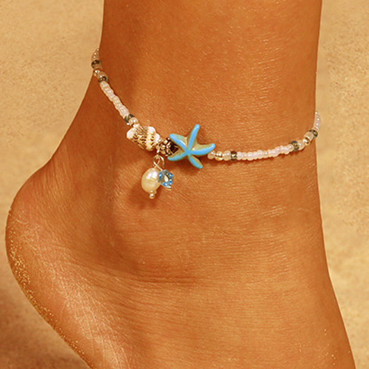 Mint Green Alloy Beaded Starfish Anklet