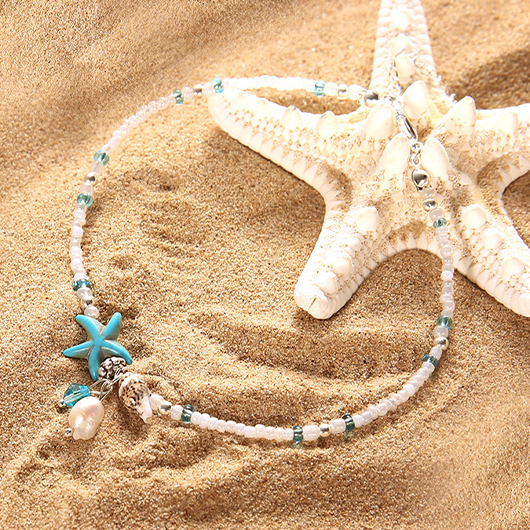 Mint Green jewelry,Animal Print jewelry,Mint Green Alloy Beaded Starfish Anklet