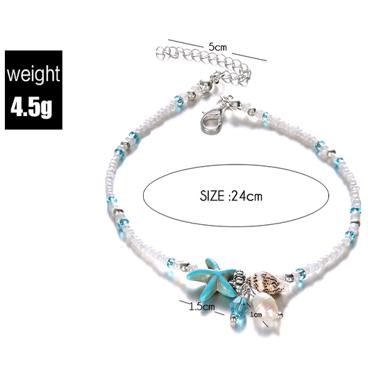 Mint Green jewelry,Animal Print jewelry,Mint Green Alloy Beaded Starfish Anklet