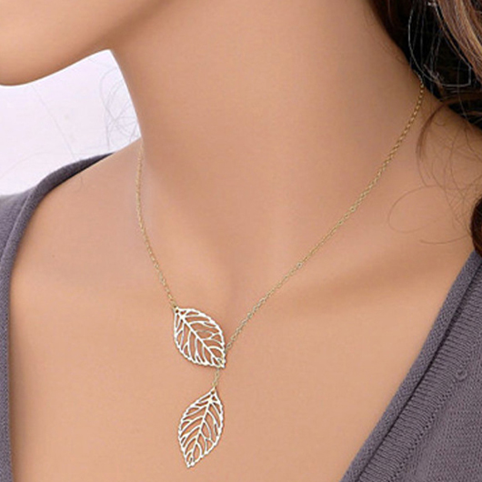 Leaf Silvery White Alloy Pendant Necklace