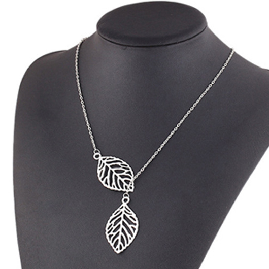 Silvery White jewelry,Plants jewelry,Leaf Silvery White Alloy Pendant Necklace