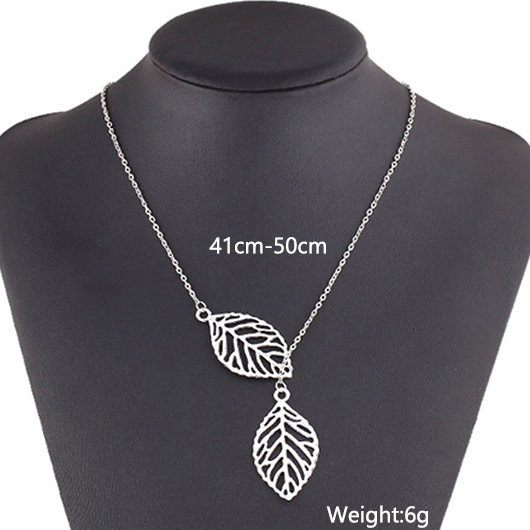 Silvery White jewelry,Plants jewelry,Leaf Silvery White Alloy Pendant Necklace