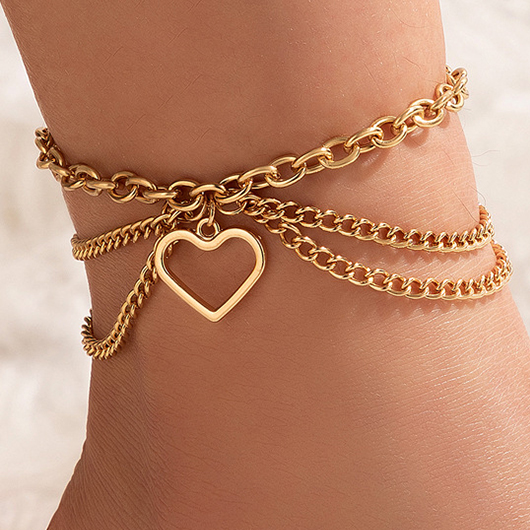 Gold jewelry,Gold Heart Alloy Material Multi-layer Anklet