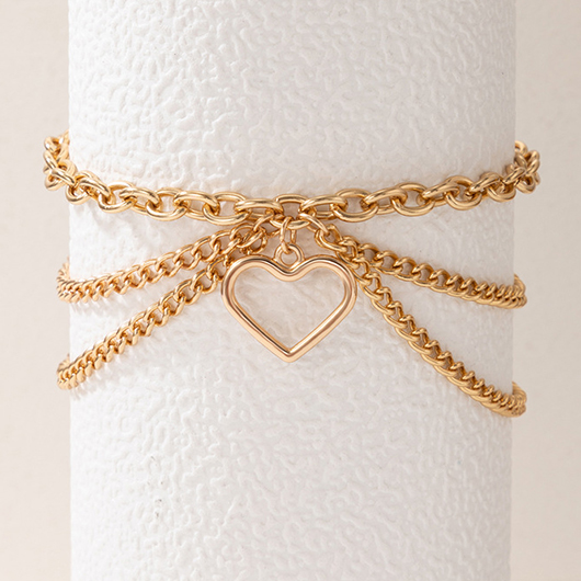 Gold jewelry,Gold Heart Alloy Material Multi-layer Anklet