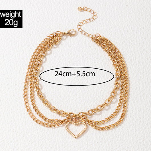 Gold jewelry,Gold Heart Alloy Material Multi-layer Anklet