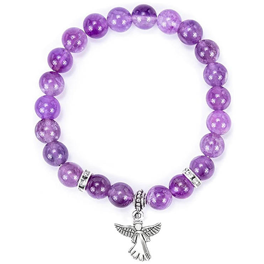 bracelet violet avec pendentif ange en perles