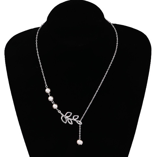 Silvery White jewelry,Plain Color jewelry,Leaf Pear Design Silvery White Alloy Necklace