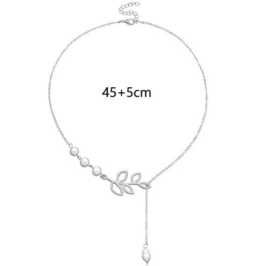 Silvery White jewelry,Plain Color jewelry,Leaf Pear Design Silvery White Alloy Necklace