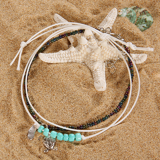 Mint Green jewelry,Black jewelry,Contrast Color jewelry,Turtle Beaded Mint Green Alloy Anklet Set