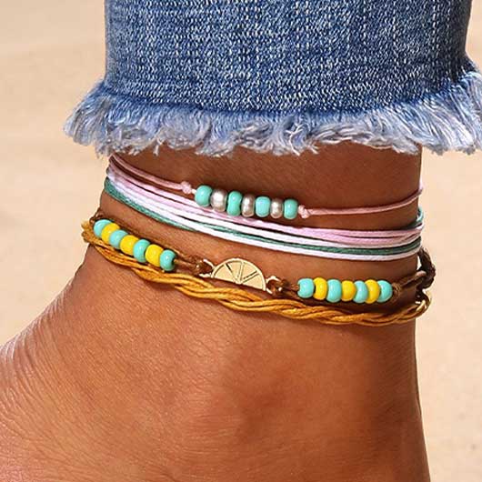 Multi Color Beaded Alloy Anklet Set