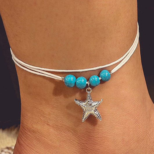 Starfish Beaded Layered Mint Green Anklet