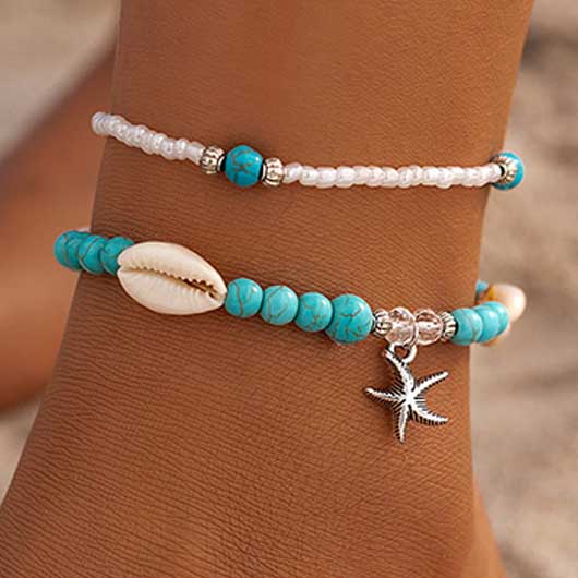 Shell Mint Green Polyresin Anklets Set