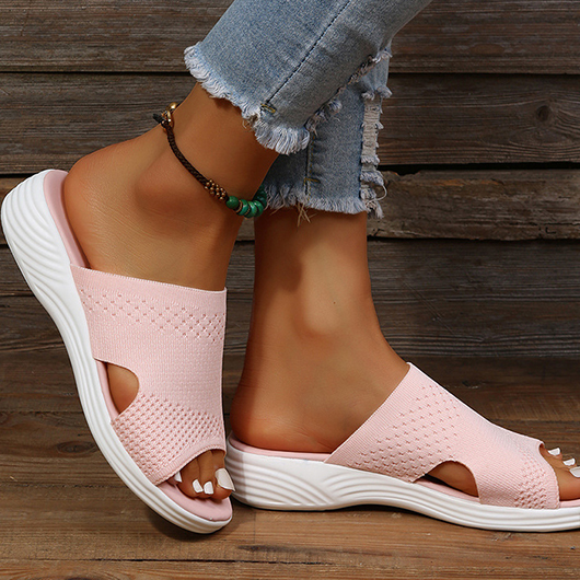 Light Pink shoes,Plain Color shoes,Light Pink Low Heel Open Toe Sliders