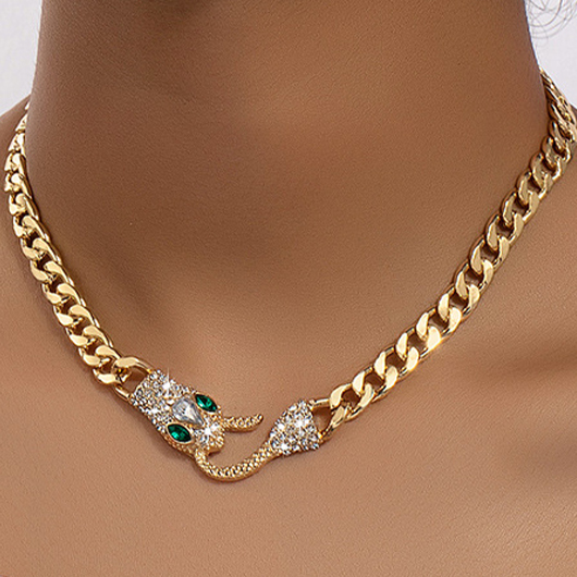Gold Rhinestone Snake Design Alloy Necklace
