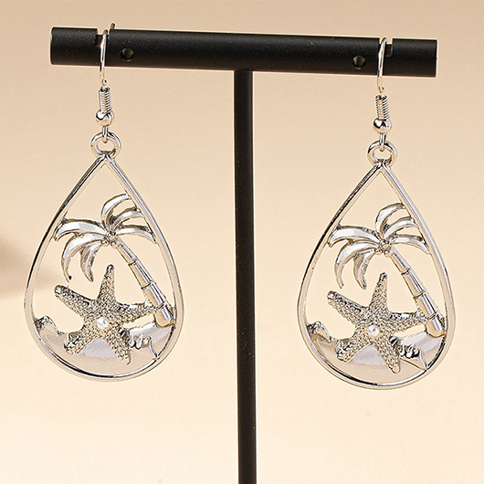 Silvery White jewelry,Plain Color jewelry,Silvery White Alloy Starfish Design Earrings
